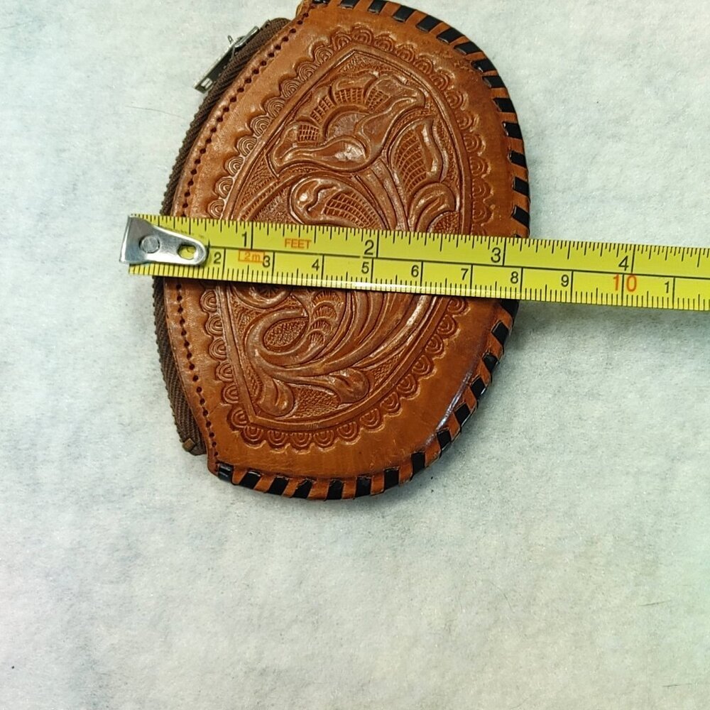 Vintage Mexican Leather Hand Tooled Coin Purse - Picture 7 of 8